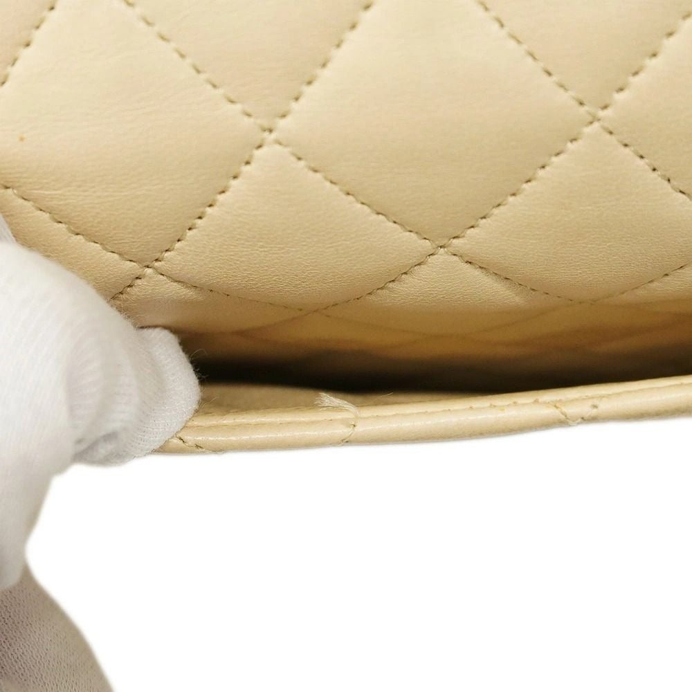CHANEL Classic Double Flap Bag Beige Lambskin Chain Shoulder Purse