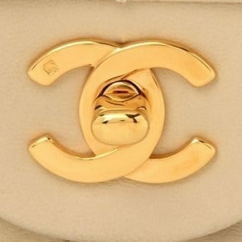 CHANEL Classic Double Flap Bag Beige Lambskin Chain Shoulder Purse