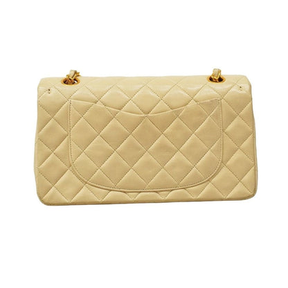 CHANEL Classic Double Flap Bag Beige Lambskin Chain Shoulder Purse