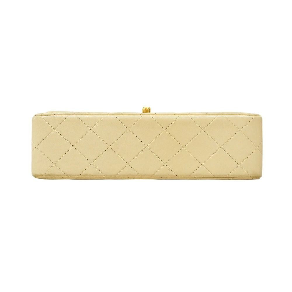 CHANEL Classic Double Flap Bag Beige Lambskin Chain Shoulder Purse