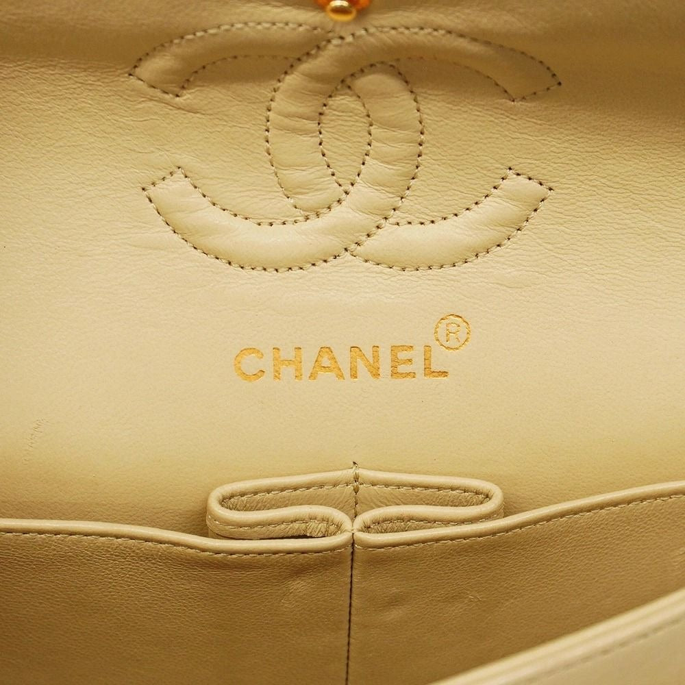 CHANEL Classic Double Flap Bag Beige Lambskin Chain Shoulder Purse