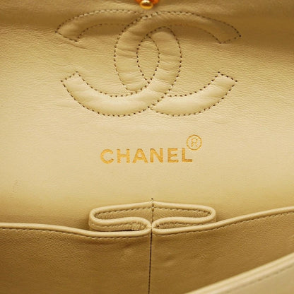 CHANEL Classic Double Flap Bag Beige Lambskin Chain Shoulder Purse