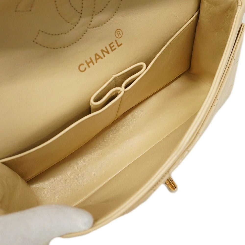 CHANEL Classic Double Flap Bag Beige Lambskin Chain Shoulder Purse
