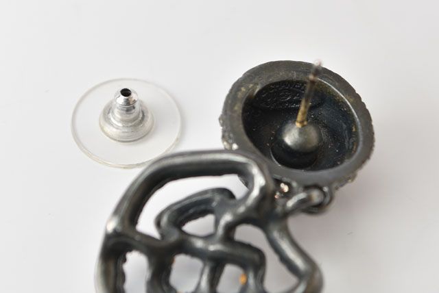 Chanel Earrings Camellia Motif With Coco Mark Rhinestones In Chrome Silver