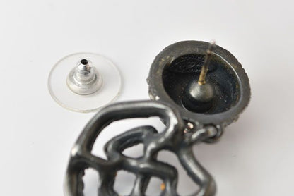 Chanel Earrings Camellia Motif With Coco Mark Rhinestones In Chrome Silver