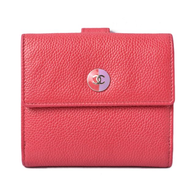 Chanel Foldover Wallet With Bi-colored Buttons In Caviar Skin Rose Purple