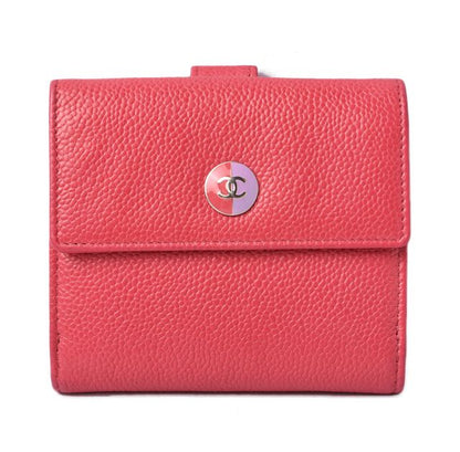 Chanel Foldover Wallet With Bi-colored Buttons In Caviar Skin Rose Purple