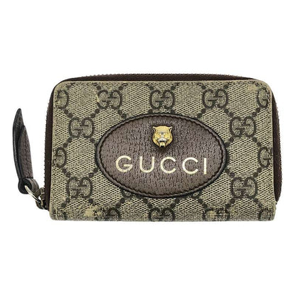 Gucci - 474296 Taiga - Head GG Supreme Round Zipper Coin Case - Brown Gold -