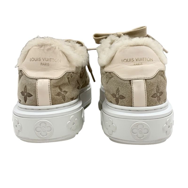 Louis Vuitton Time Out Line Monogram Sneakers Shoes Suede Leather Mouton Beige