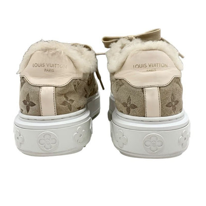 Louis Vuitton Time Out Line Monogram Sneakers Shoes Suede Leather Mouton Beige