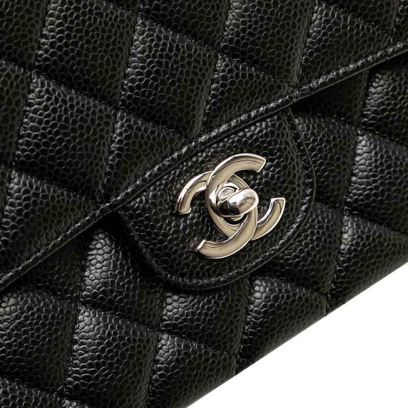 Chanel Matelasse Coco Mark W Flap Chain Shoulder Bag Handbag Black Silver