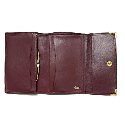 Cartier Trifold Wallet With Clasp In Bordeaux Leather