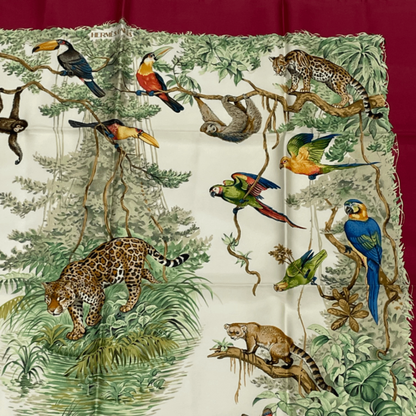 Hermes Scarf Carre 90 Equateur Equatorial Animals Birds All Over Silk Red