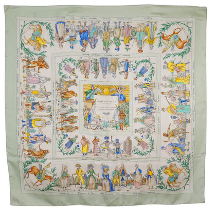 Hermes Carre 90 Costumes Civils Actuels Modern Civilian Attire Rare Light Green