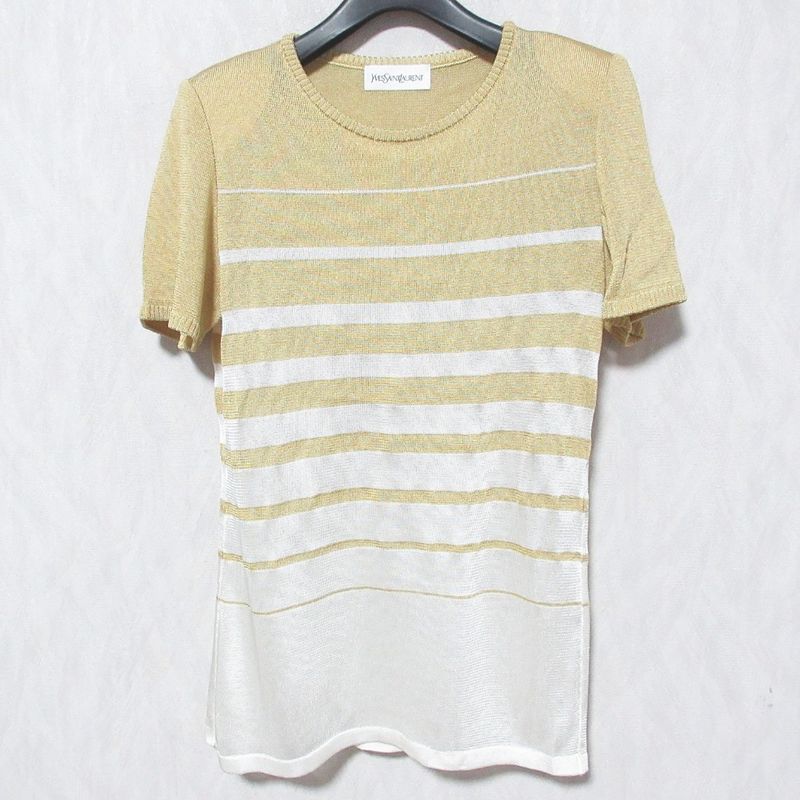 Yves Saint Laurent Vintage Striped Short Sleeve Knit Cut and