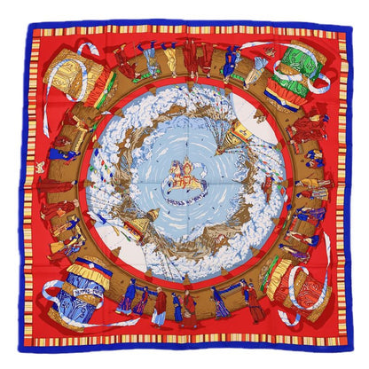 Hermes Carre 90 Prieres AU VENT Prayer In The Wind Silk Scarf Red X Blue