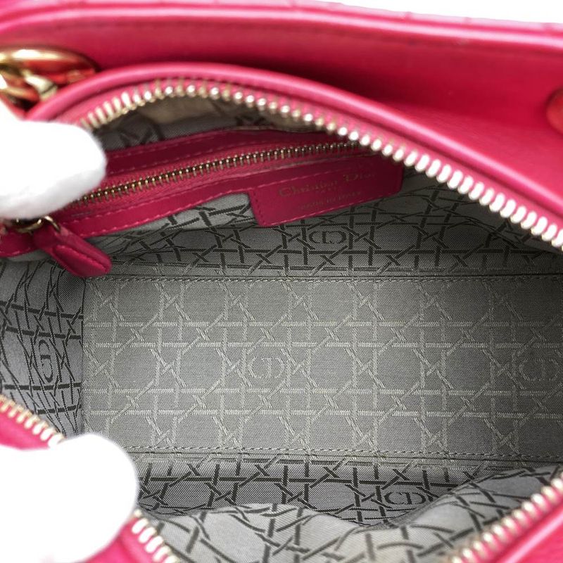 DIOR Lady Dior Medium 2way Shoulder Bag Handbag Leather Pink Gold Hardware