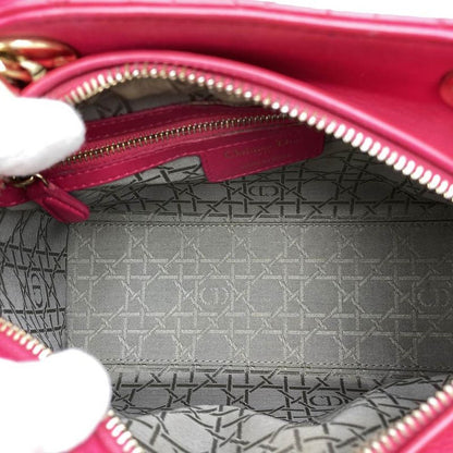 DIOR Lady Dior Medium 2way Shoulder Bag Handbag Leather Pink Gold Hardware