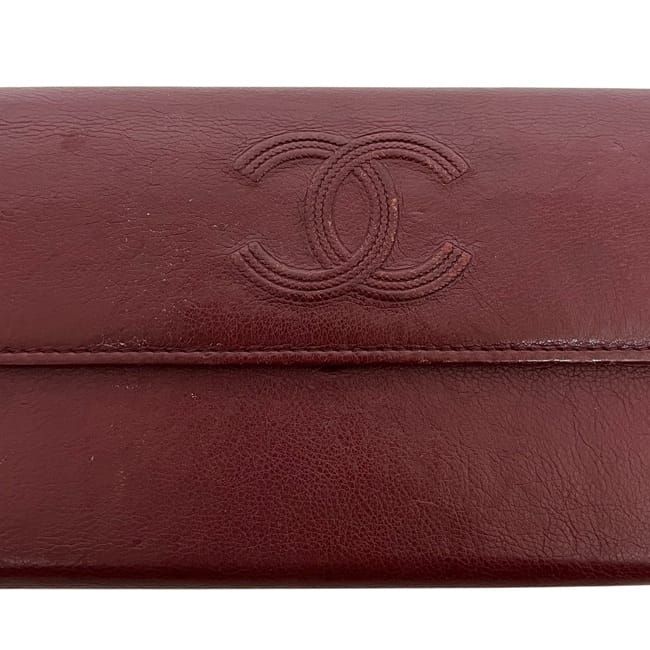 Chanel Bifold Long Wallet Bordeaux Burgundy Coco Mark A50070