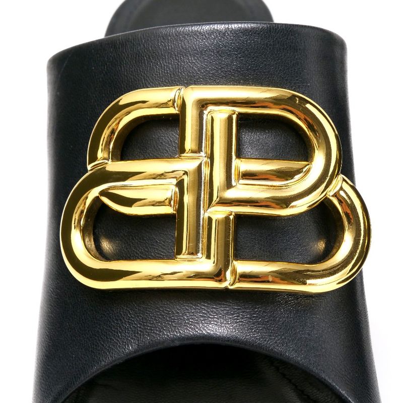 Balenciaga Sandals Size 35 BB Logo High Heel Cylinder Heel Leather Shoes