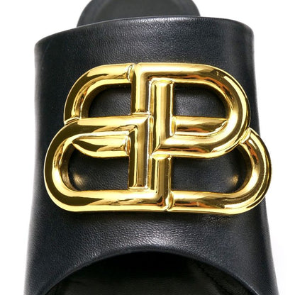 Balenciaga Sandals Size 35 BB Logo High Heel Cylinder Heel Leather Shoes