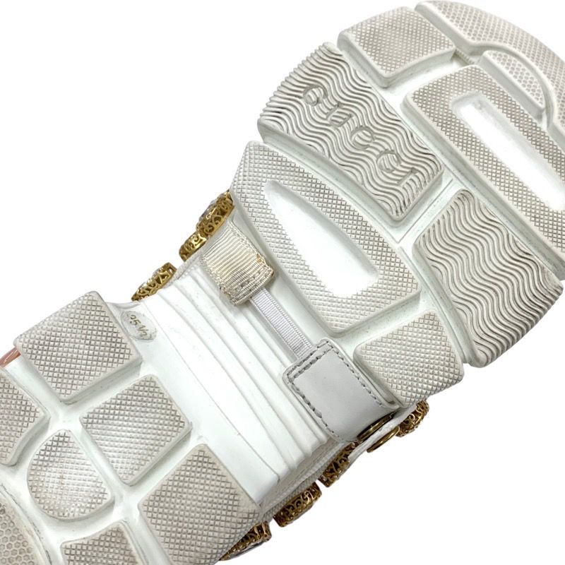 Gucci Flashtrek Sneakers Shoes Leather Fabric White Beige White Gold Logo Bijou