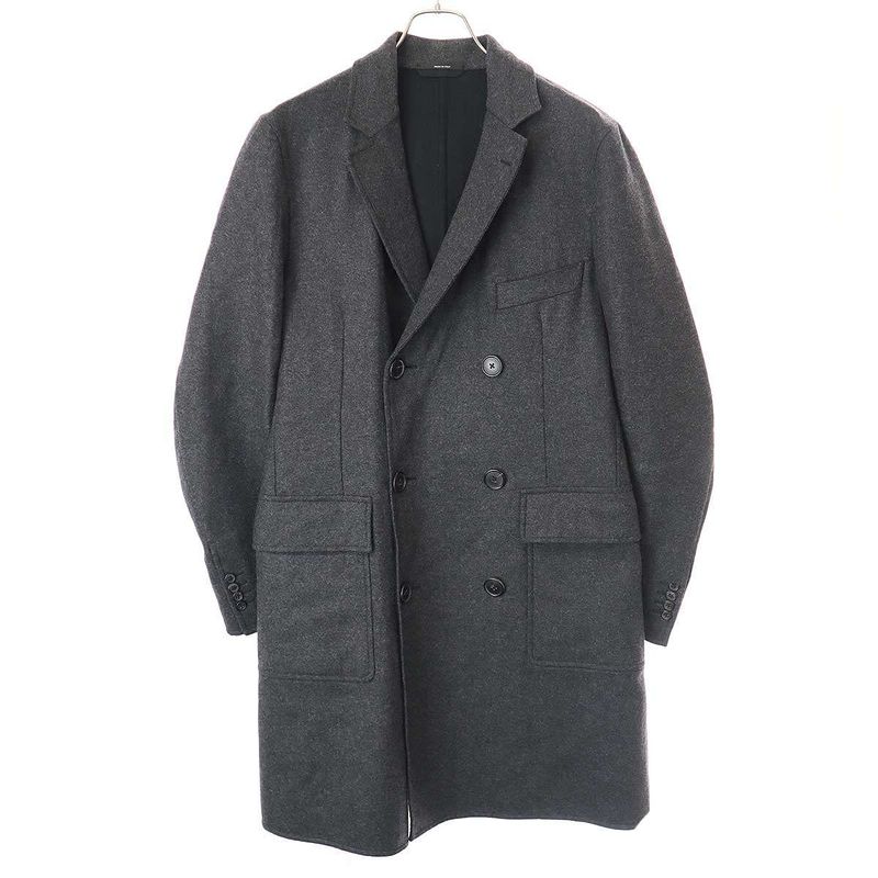Hermes 12aw Wool Flannel Double Long Coat Pt93dba Gray 48