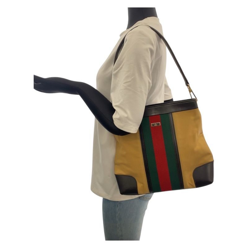 Gucci Sherry Line Beige Red Green Silver Hardware Canvas 001 4231 Shoulder Bag