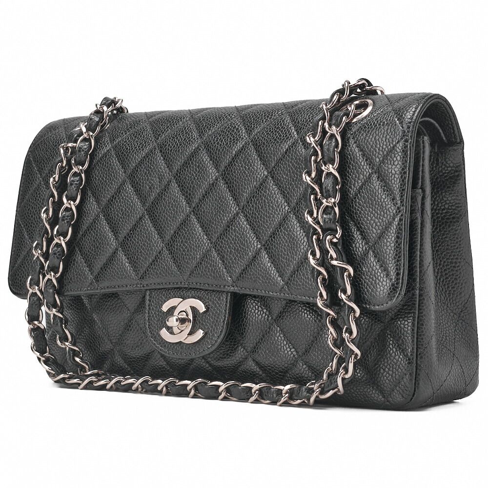 Chanel Matelasse Double Flap 25cm (984in) Chain Shoulder Caviar Skin Black