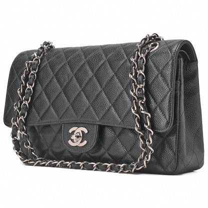 Chanel Matelasse Double Flap 25cm (984in) Chain Shoulder Caviar Skin Black