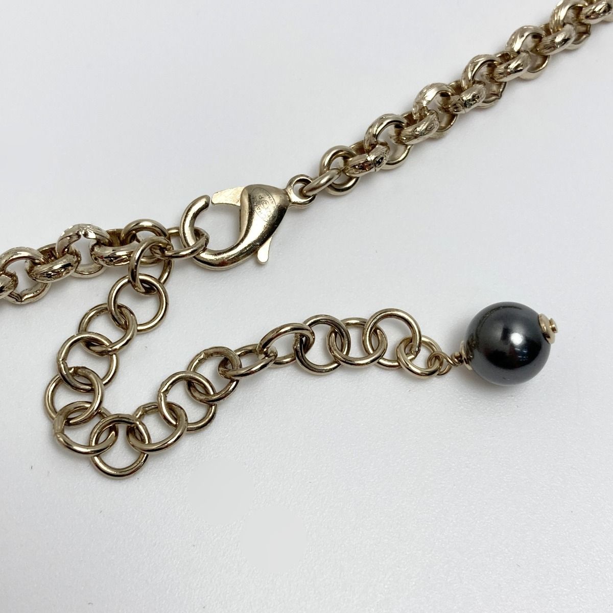 Chanel Coco Mark Rhinestone X Fake Pearl Necklace C23p Champagne Gold/black