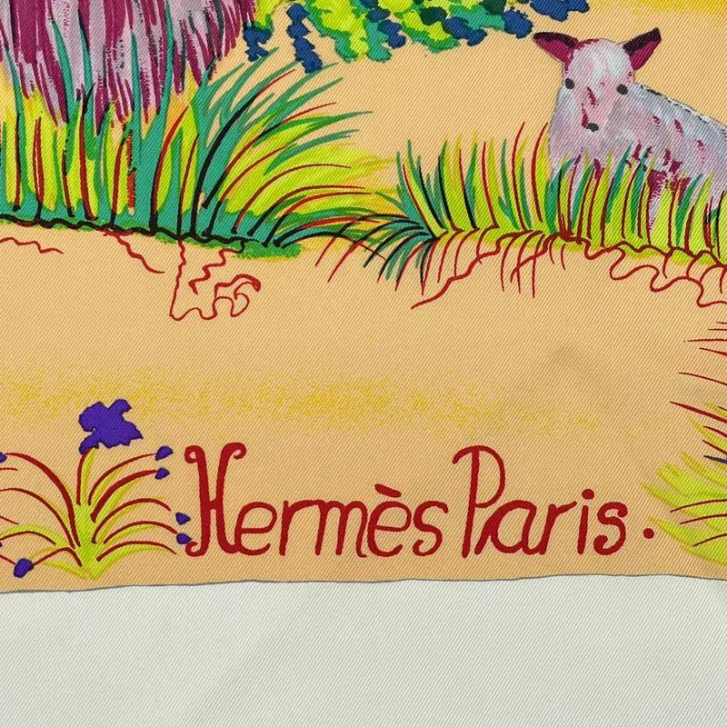 Hermes Carre 90 Nuba Mountain Nuba Mountain Scarf 100% Silk White