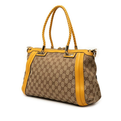 Gucci GG Canvas Bamboo Handbag Shoulder Bag 2WAY 282300 Beige Yellow Canvas