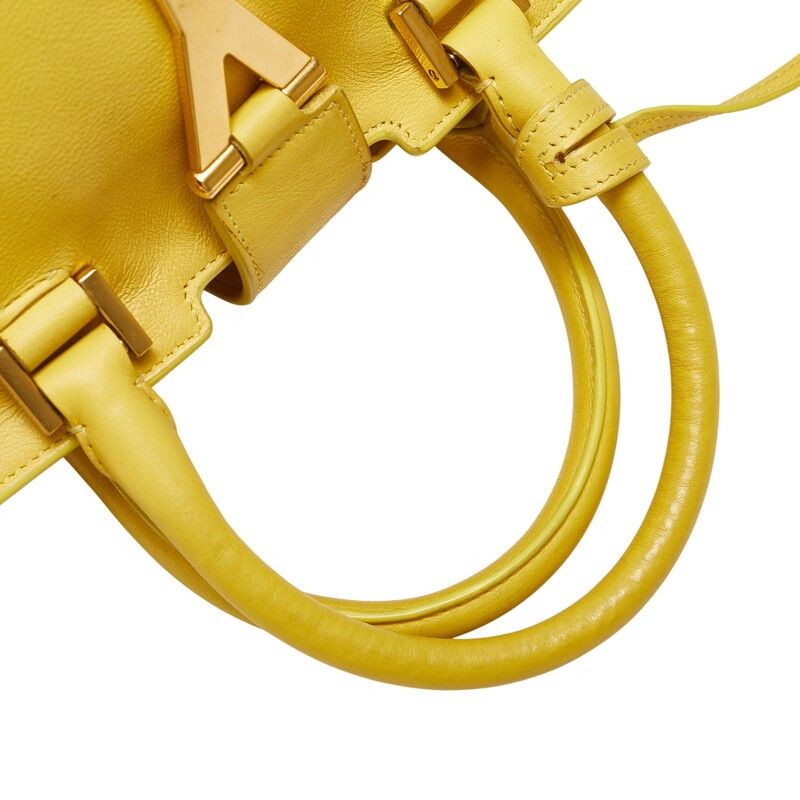 Saint Laurent Petit Cabas Y Line Handbag Shoulder Bag 2WAY Yellow Leather Women