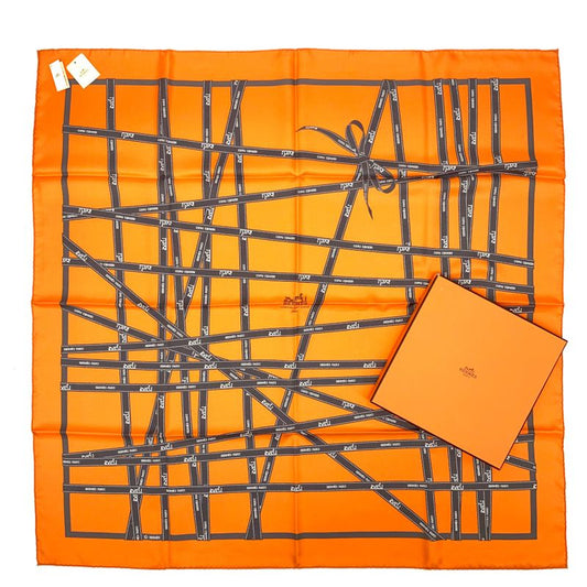 Hermes Carre 90 Bolduc Ribbon Pattern Bolduc With Tags Orange