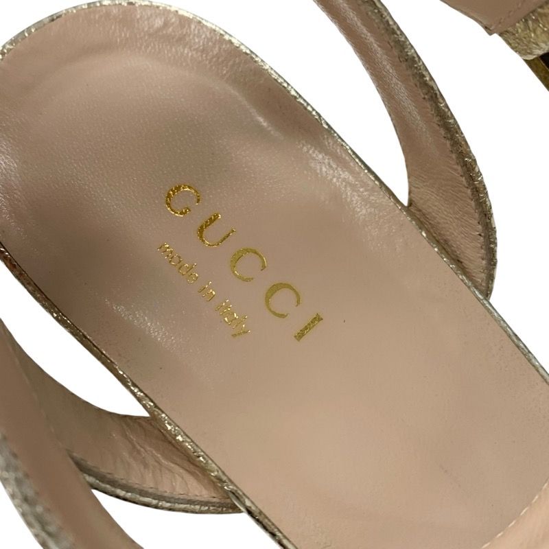 Gucci Double G Sandals Shoes Leather Gold Ggmarmont Platform Strap
