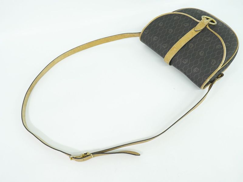 Authentic Christian DIOR Honeycomb Pattern Shoulder Bag Pochette PVC Black Bag