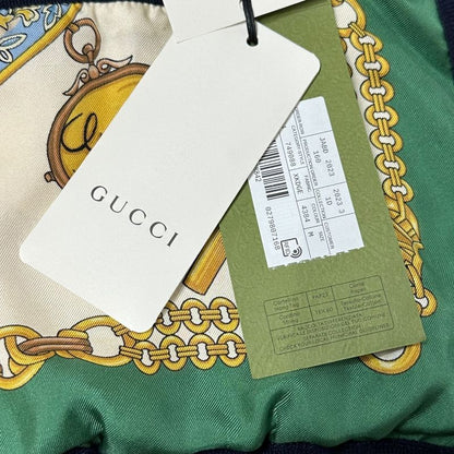 Gucci 23aw All-Over Silk Scarf Reversible Piping Knit Cardigan 749088 M(170)