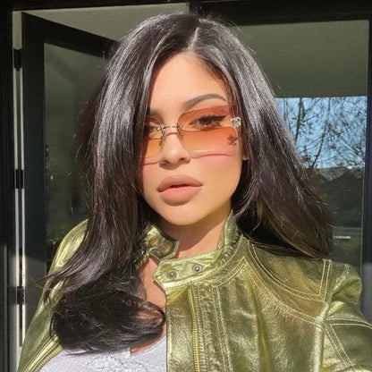 Chanel Vintage Sunglasses Rhinestone CC Logo Rimless Gradient Iridescent