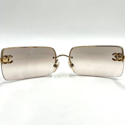 Chanel Vintage Sunglasses Rhinestone CC Logo Rimless Gradient Gold Y2K