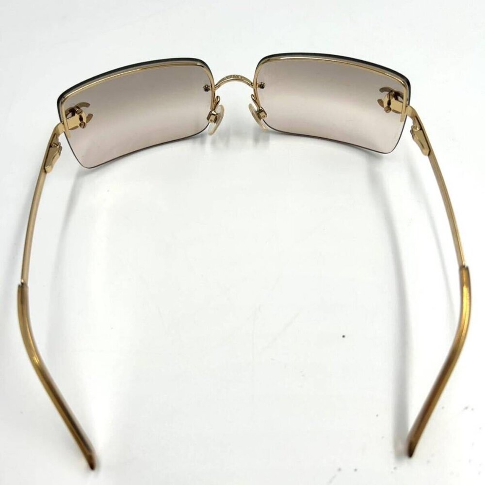Chanel Vintage Sunglasses Rhinestone CC Logo Rimless Gradient Gold Y2K