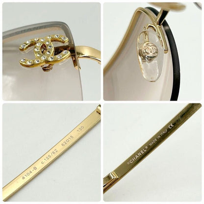 Chanel Vintage Sunglasses Rhinestone CC Logo Rimless Gradient Gold Y2K