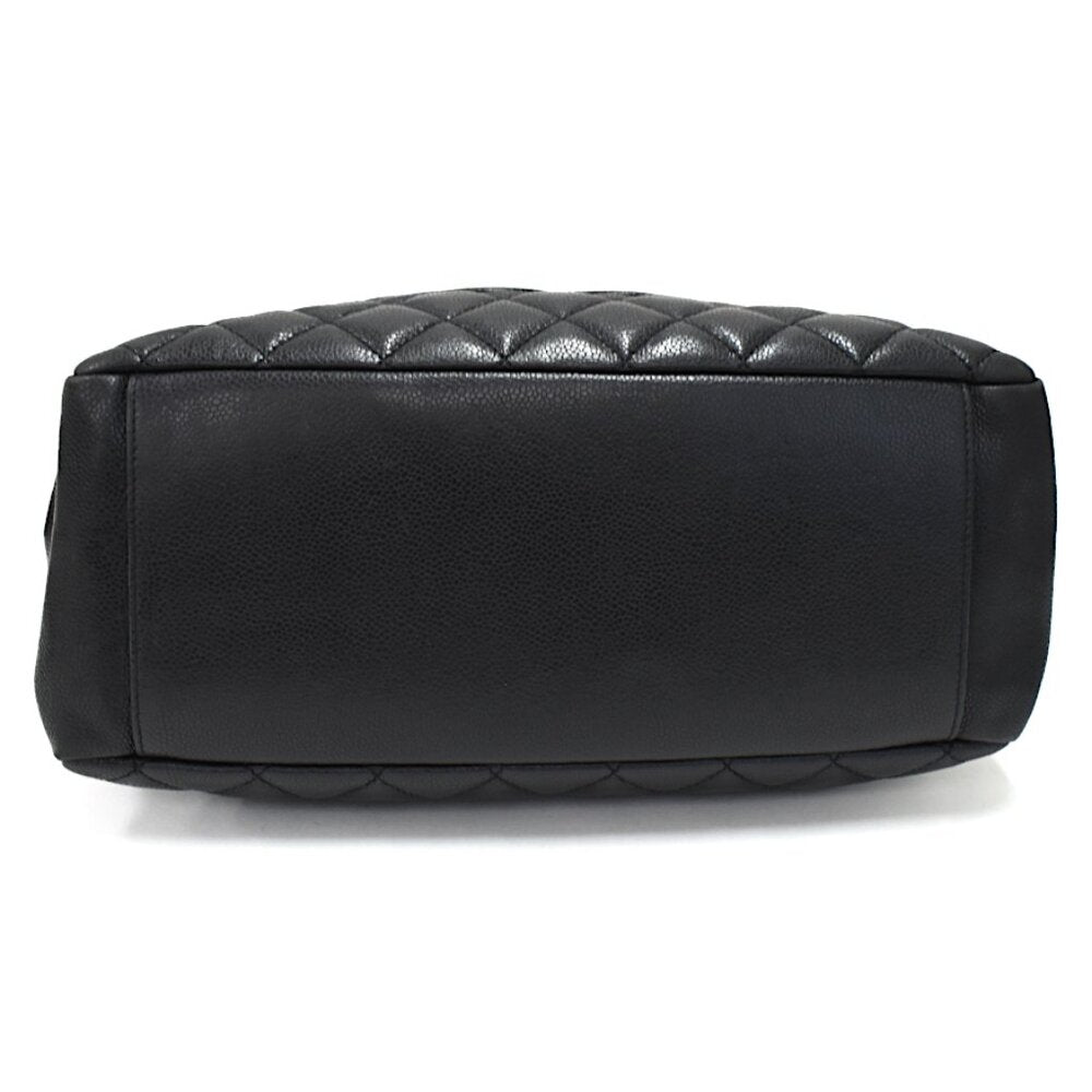 Authentic Chanel Gst Caviar Grand Shopping Tote Quilted Shoulder Bag Black Chain