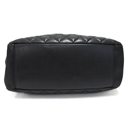 Authentic Chanel Gst Caviar Grand Shopping Tote Quilted Shoulder Bag Black Chain