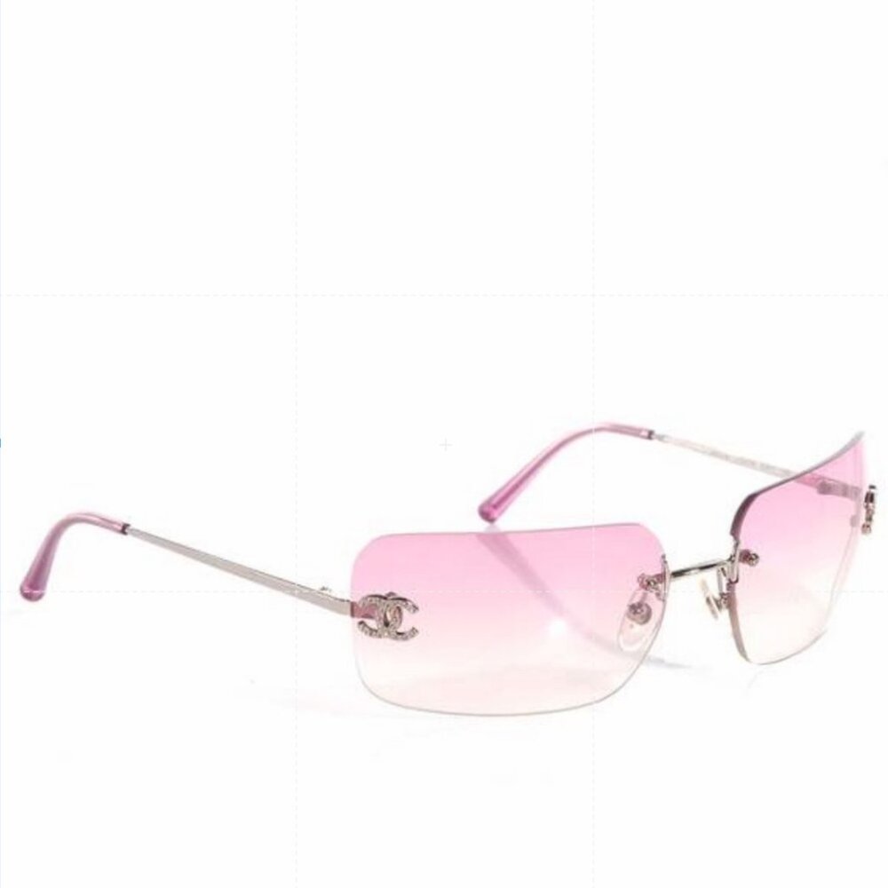 Chanel Vintage Sunglasses Rhinestone CC Logo Rimless Gradient Iridescent