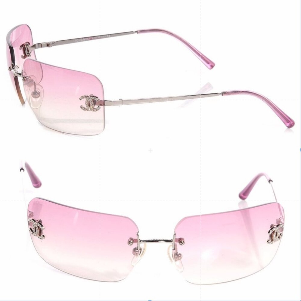 Chanel Vintage Sunglasses Rhinestone CC Logo Rimless Gradient Iridescent