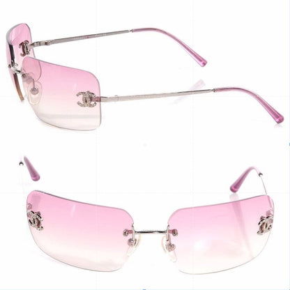 Chanel Vintage Sunglasses Rhinestone CC Logo Rimless Gradient Iridescent