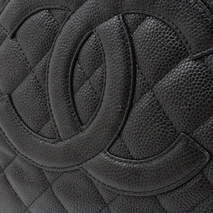 Authentic Chanel Gst Caviar Grand Shopping Tote Quilted Shoulder Bag Black Chain