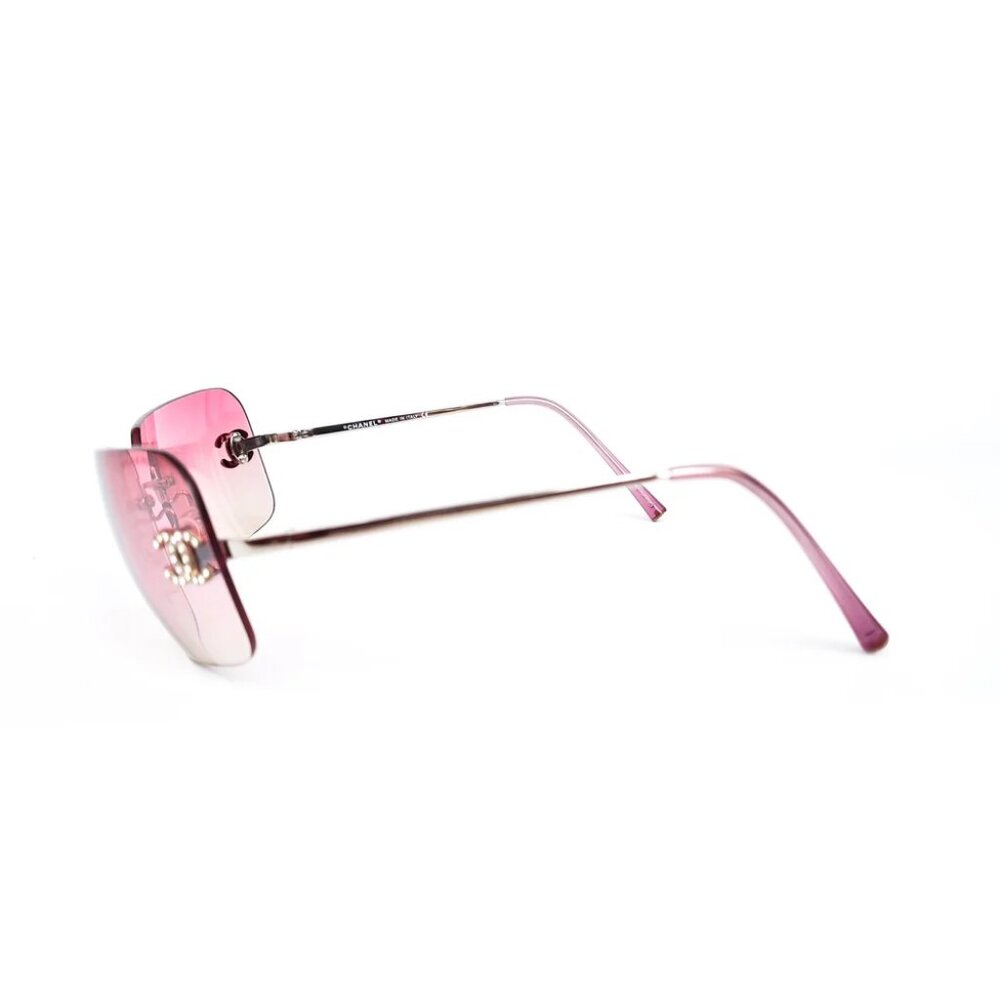 Chanel Vintage Sunglasses Rhinestone CC Logo Rimless Gradient Iridescent