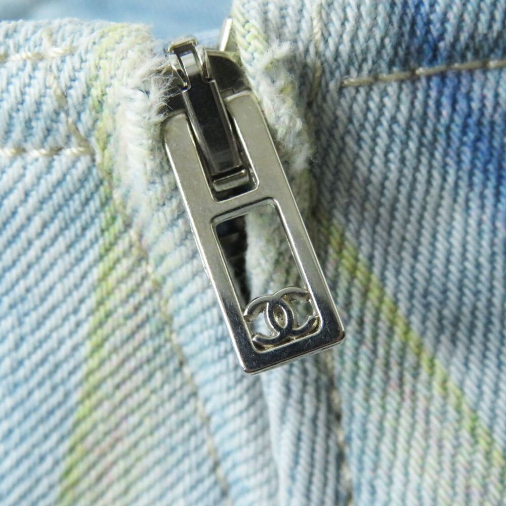 Chanel Vintage Denim Striped Mini Skirt Light Blue Y2 K 34
